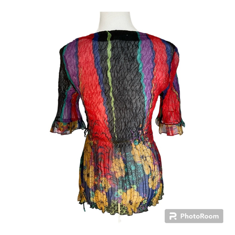 SOLD Alberto Makali Embroidered Top Black Multicolor Floral L - Picture 3 of 10